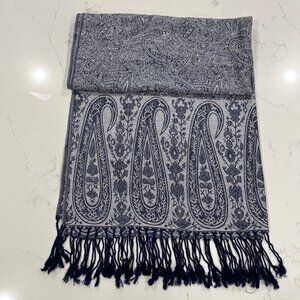 Pashmina 100% Cashmere Scarf blue 70 X 26 Dark Blue/Silver Grey